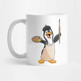 Penguin as Painter with Paint brush & Colour Mug